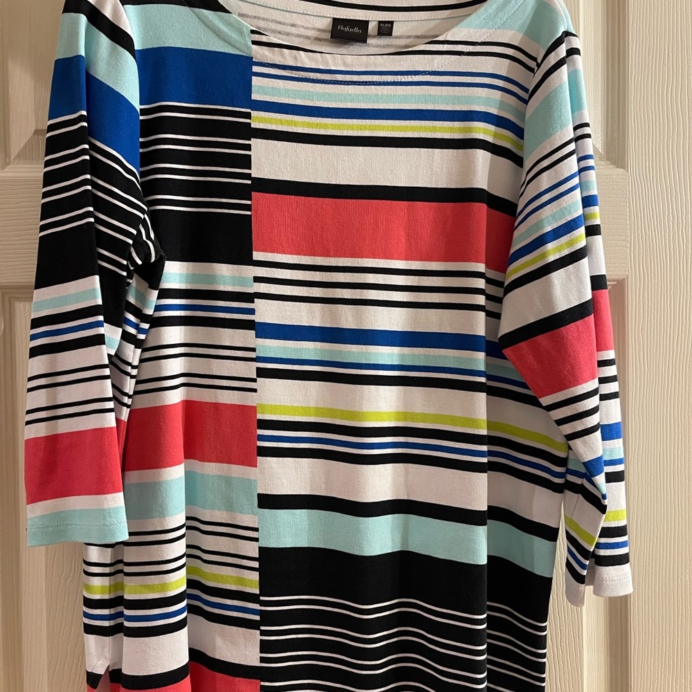 Rafaella Multicolor Striped 3/4 Sleeve Top XL